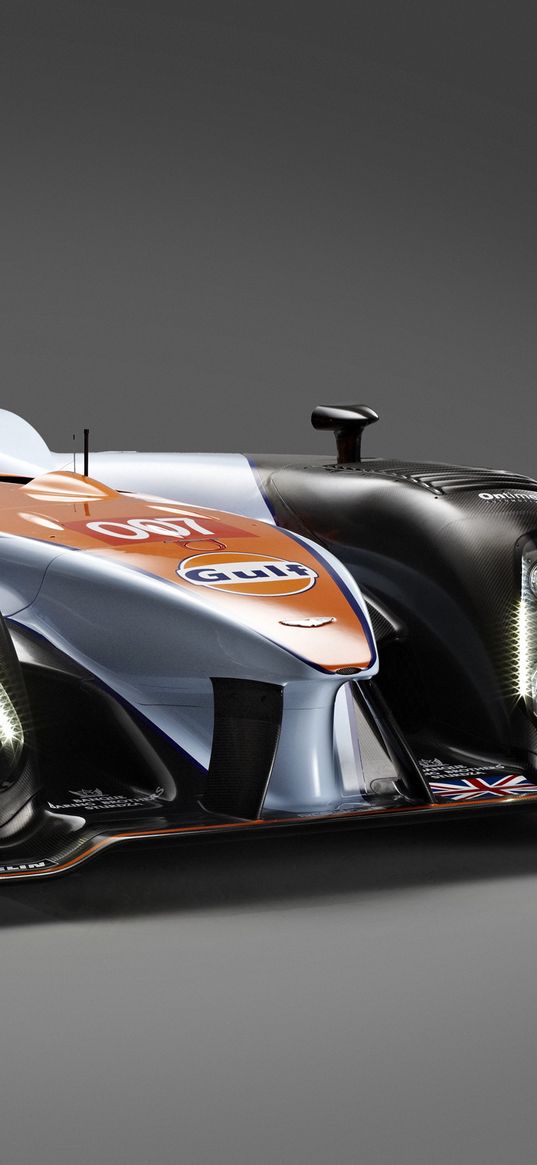 aston martin, amr-one, lmp1, 2011, black, orange, front view, racing car