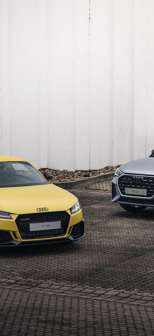 audi tt, audi rs, audi, sports cars, cars, yellow, gray, garage