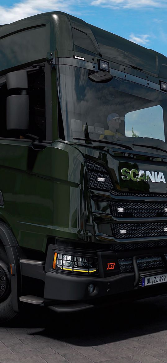 scania, car, truck, tractor, green