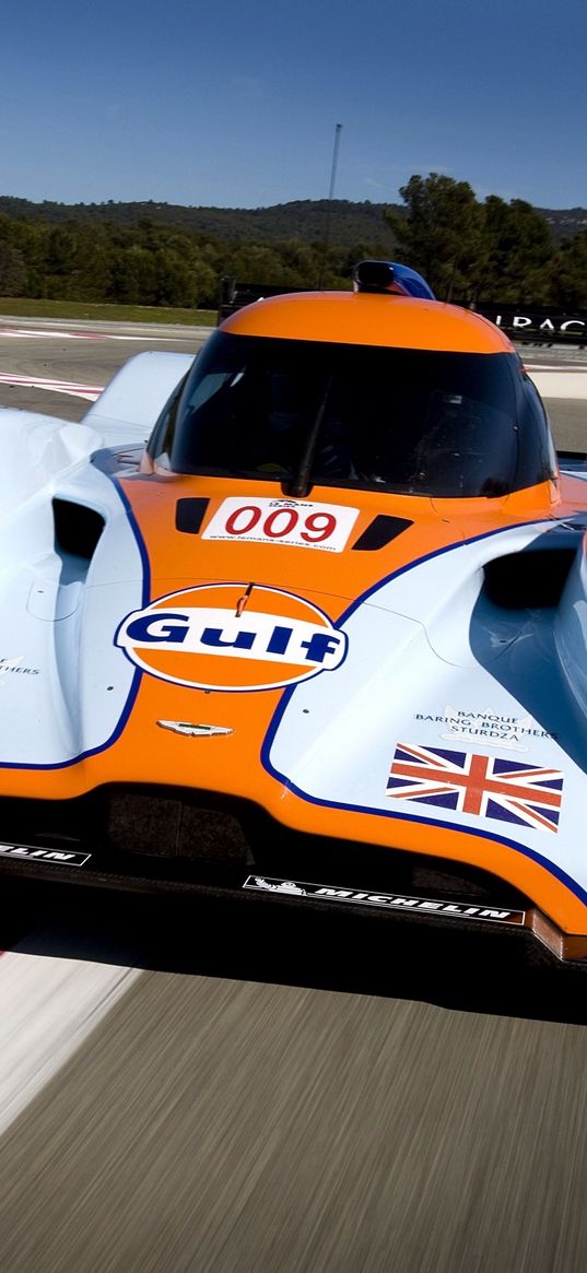 aston martin, lmp1, 2009, white, front view, sport, speed, asphalt