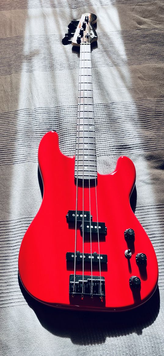 bass guitar, guitar, red, music, sunlight