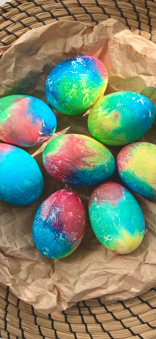 eggs, multicolored, paints, easter, basket