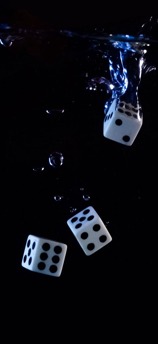 dice, cubes, water, bubbles, splashes, dark