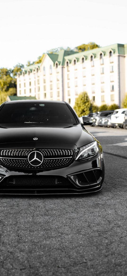 mercedes benz, mercedes, car, black, city, parking