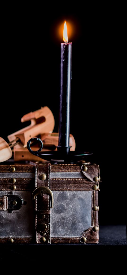 candle, suitcase, hat, retro, aesthetics