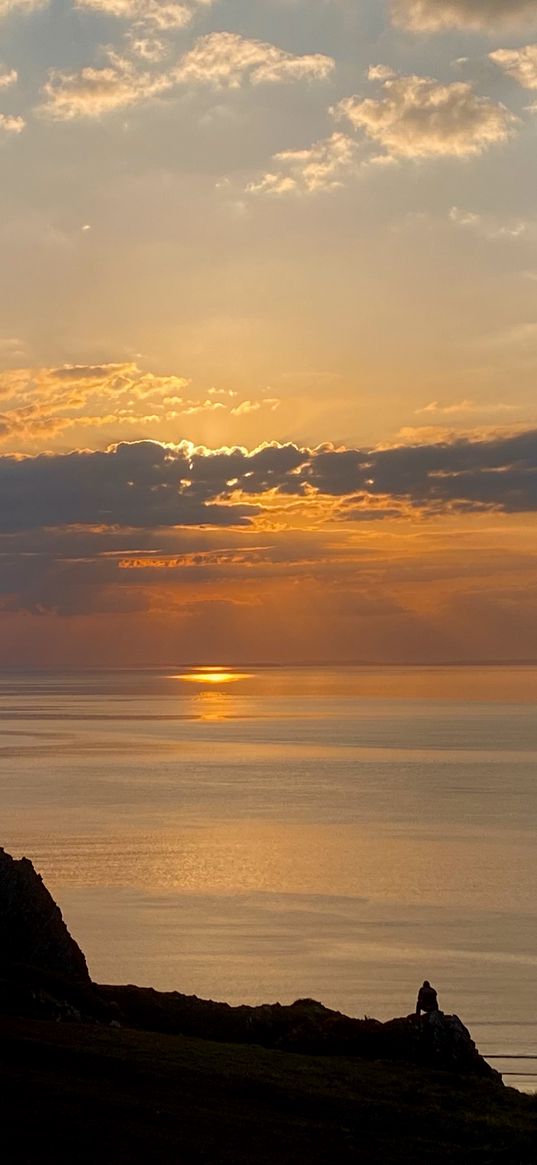 sunset, sea, cliffs