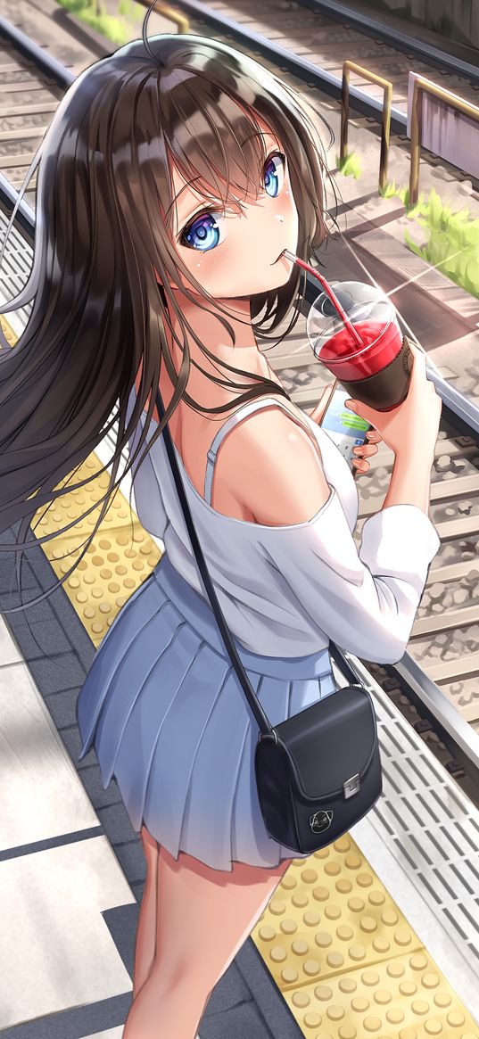 anime, art, girl, cocktail, platform