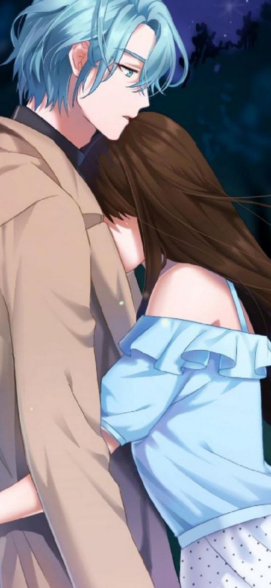 mystic messenger, anime, love, hugs, romance, art