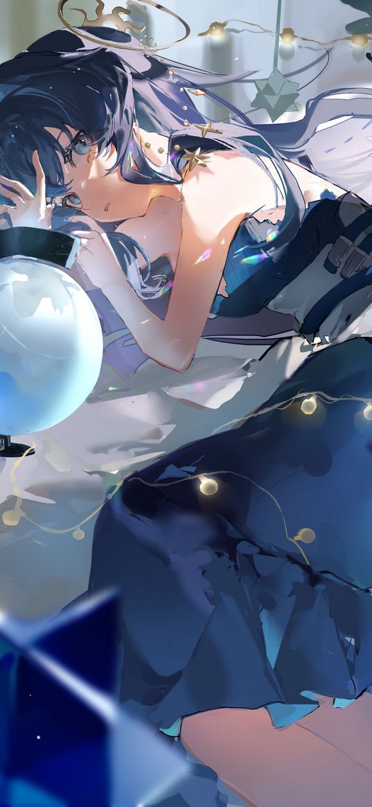 anime, girl, art, globe