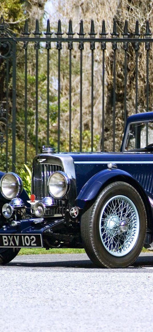 aston martin, mkii, 1934, blue, side view, car, retro