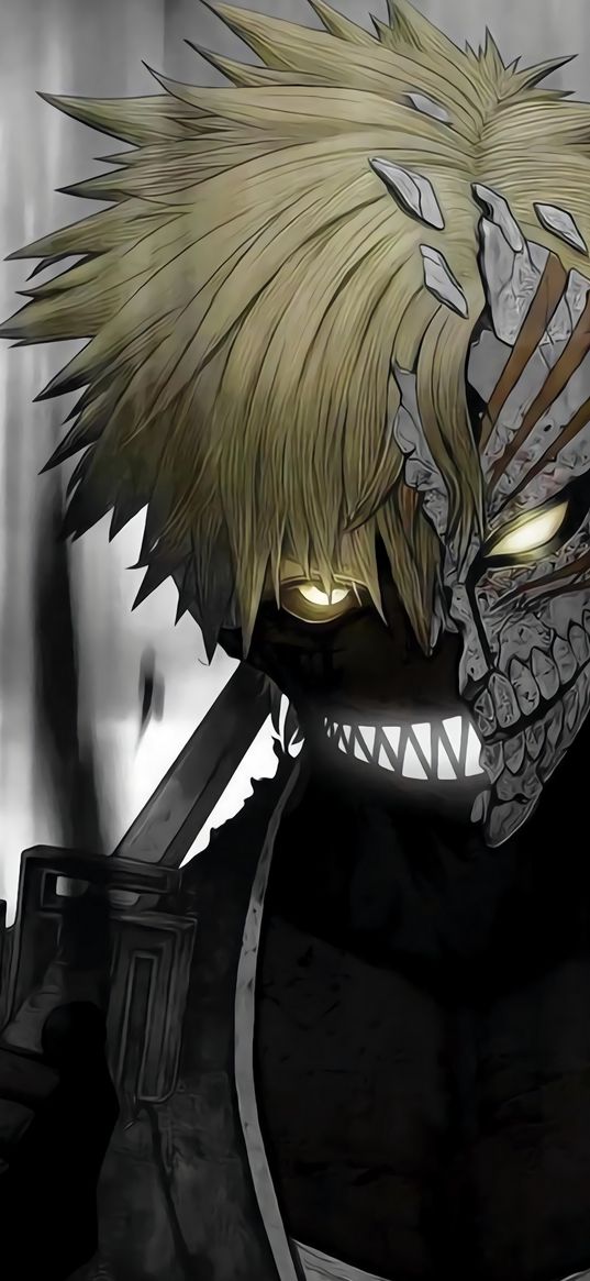 bleach, ichigo kurosaki, anime, face, skull