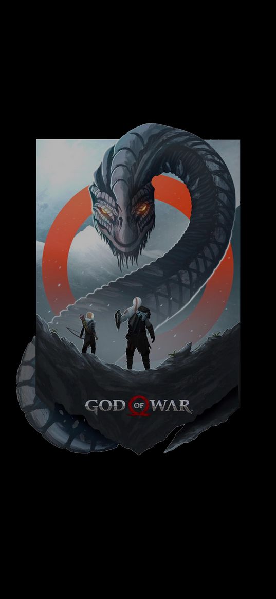 kratos, atreus, jormungand, god of war, game, snake, warriors, circle, poster