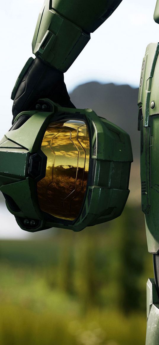 master chief, halo, game, helmet, soldier, green, art