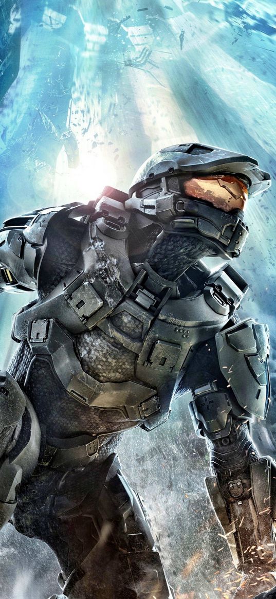 master chief, halo, game, soldier, armor, helmet, ruins, art