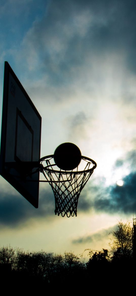 basketball hoop, ball, basketball, sport, twilight