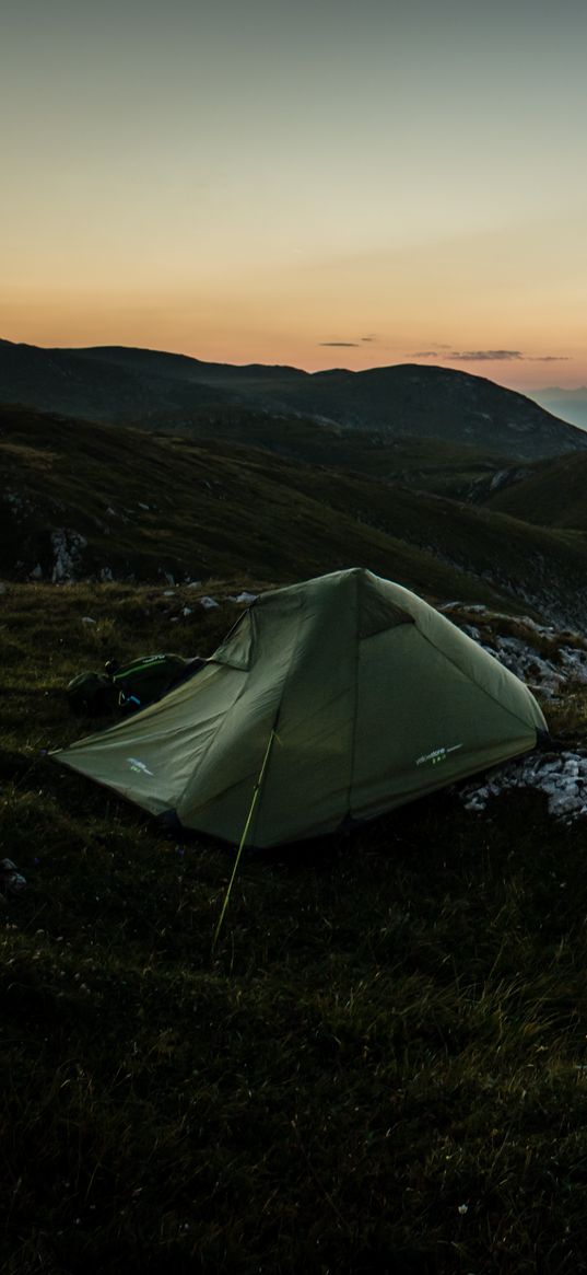 tent, mountains, sunrise