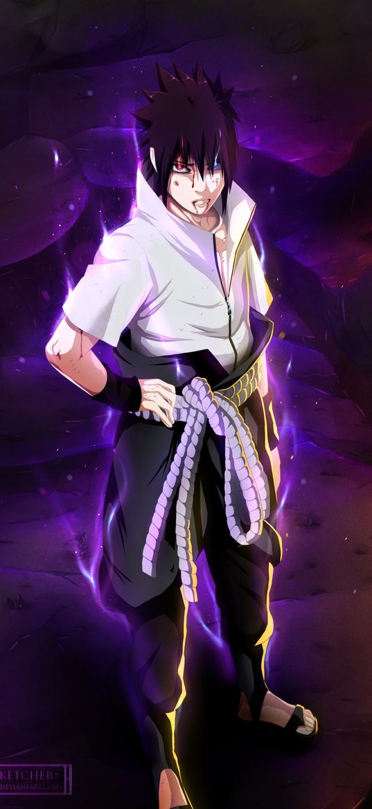 sasuke, naruto, anime, guys, warriors, glow, purple, yellow, art