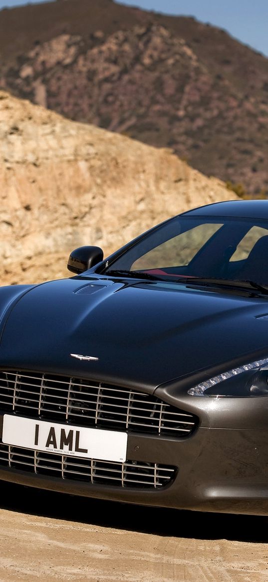 aston martin, rapide, 2009, black, front view, cars, nature