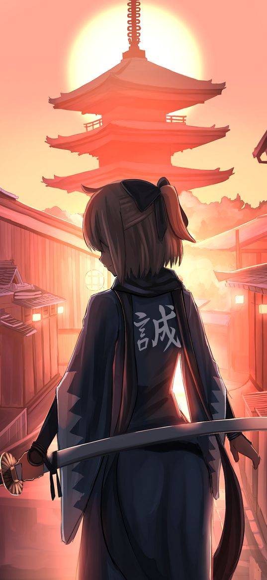 okita souji, fate, anime, girl, art, katana