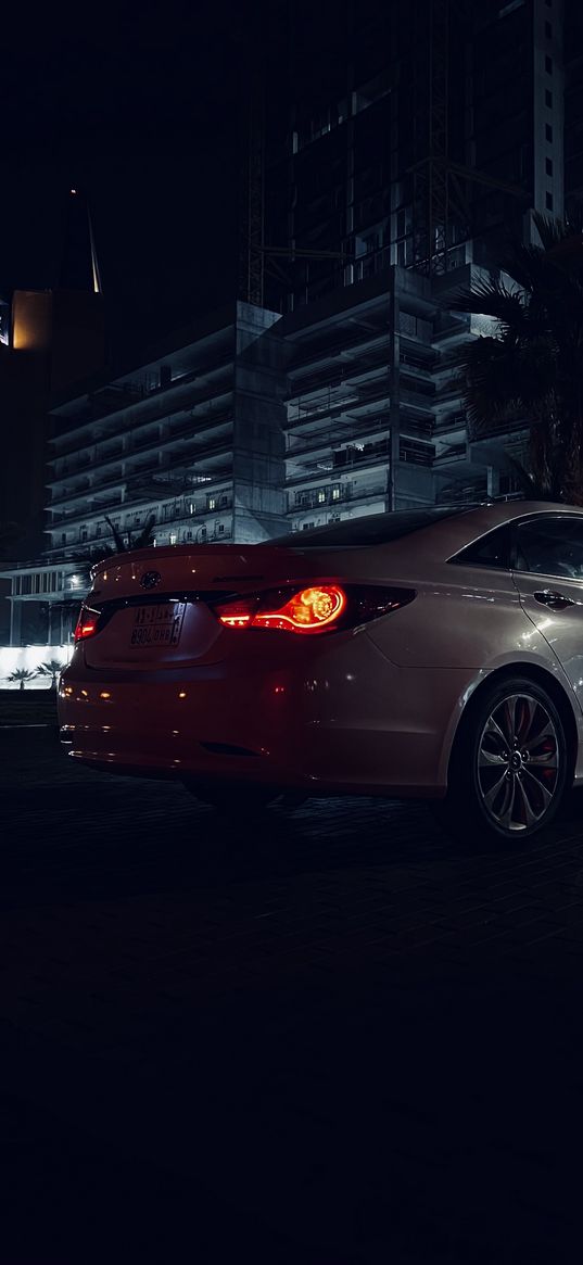 hyundai sonata, hyundai, car, white, night, city