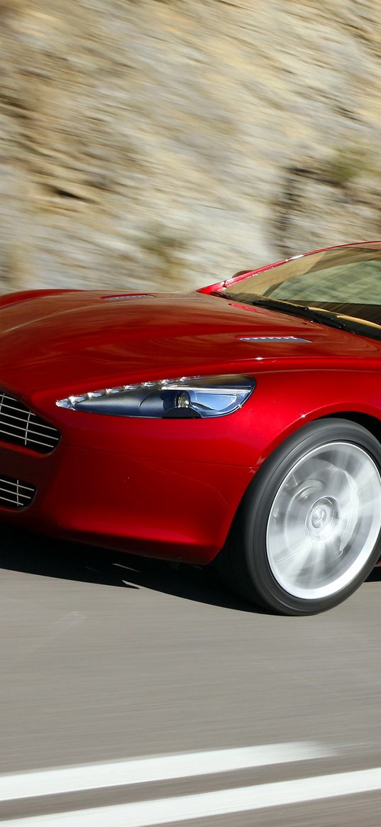 aston martin, rapide, 2009, red, side view, speed, asphalt