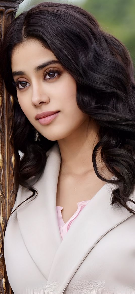 janvi kapoor, actress, brunette, girl, curls, coat, india, bollywood