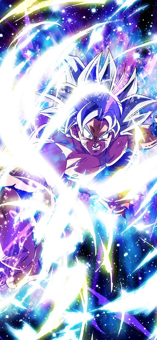 goku, dragon ball, anime, guy, fighter, evil, muscular, super strength, magic, glow, art