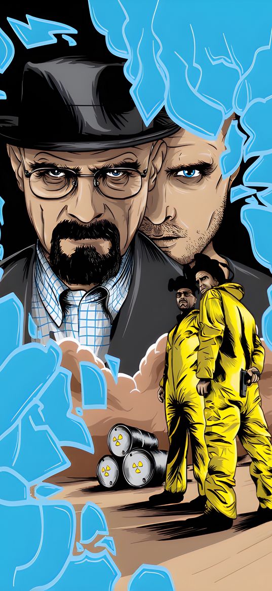 walter white, jesse pinkman, breaking bad, tv series, barrels, radiation, crystals, art