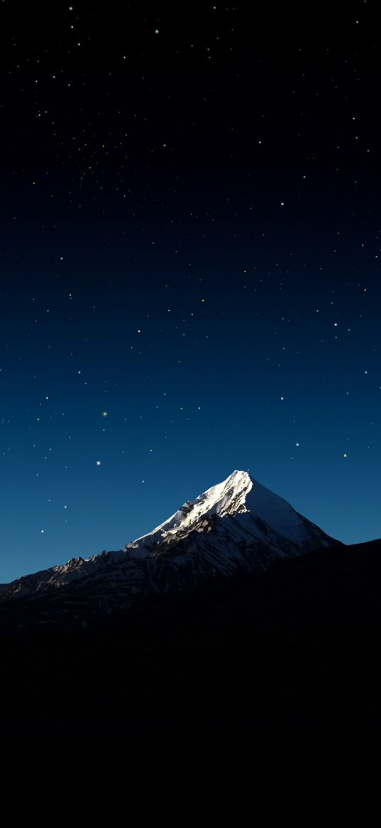 mountain, peak, starry sky, blue sky, dark, snow