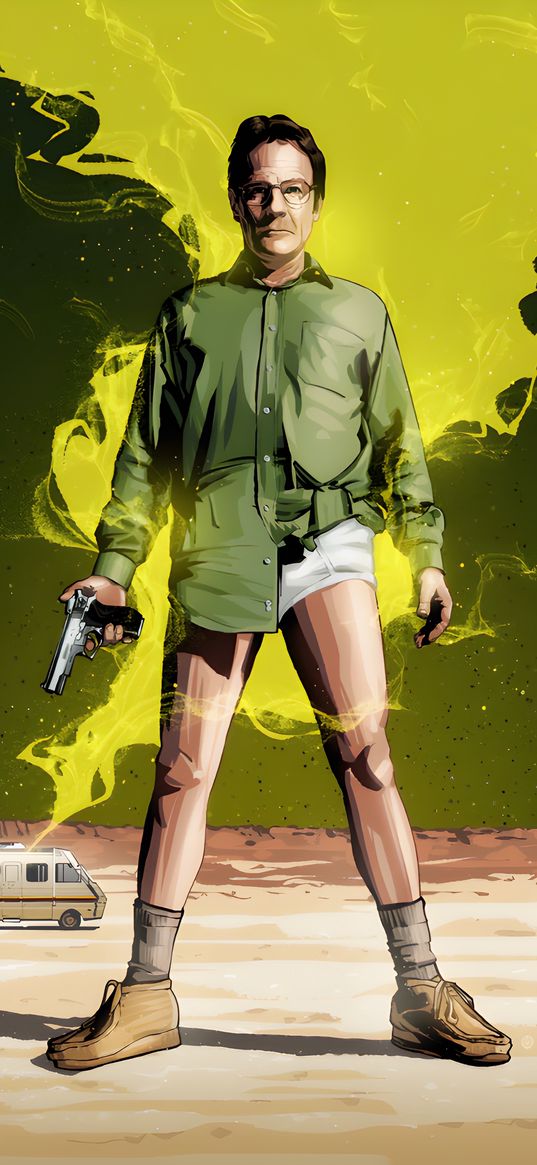 heisenberg, walter white, breaking bad, tv series, poster, art, pistol, weapon, desert, green