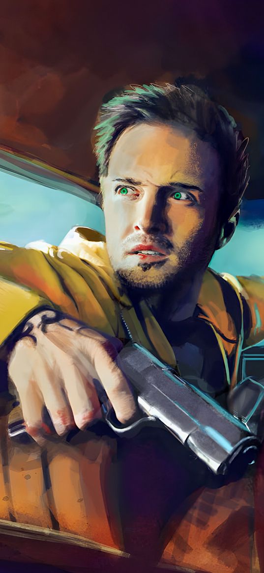 jesse pinkman, breaking bad, tv series, drawing, poster, art, gun, weapon