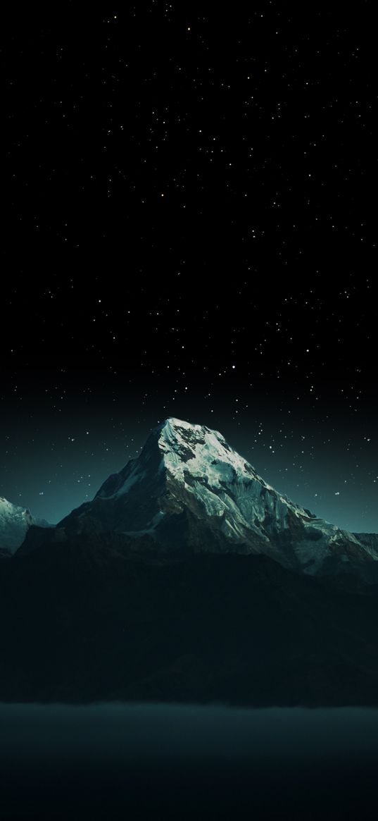 mountain, peak, starry sky, night