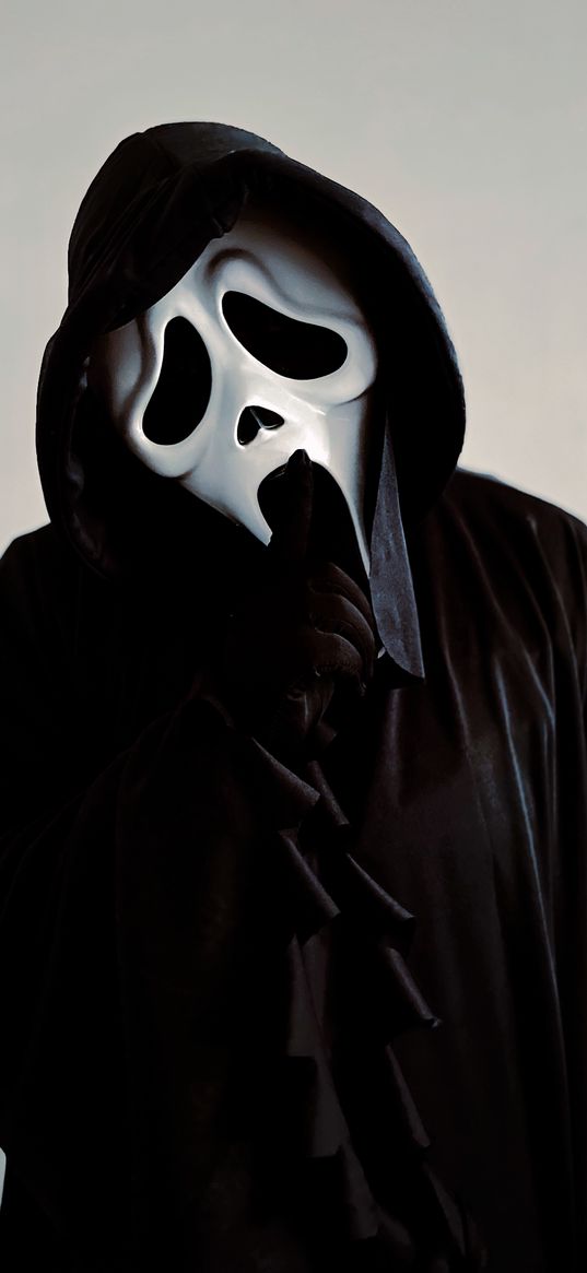 scream, movie, horror, hoodie, black, mask, gesture