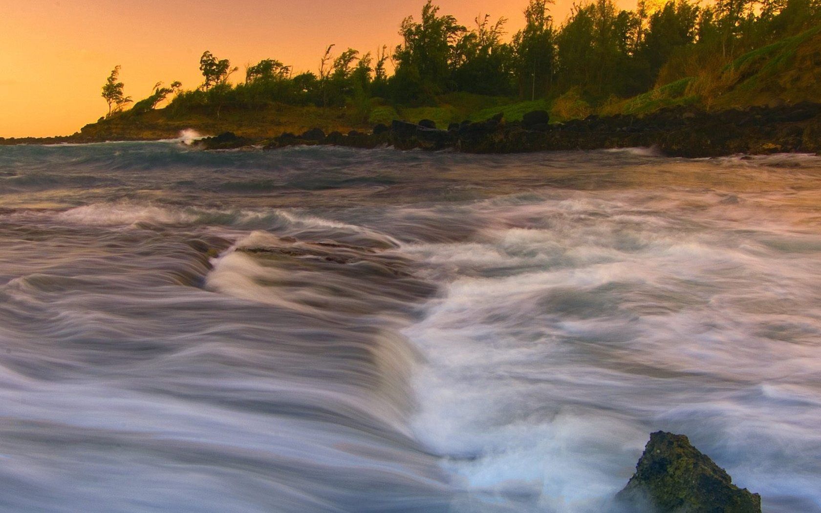 waves, stream, storm, coast, wind