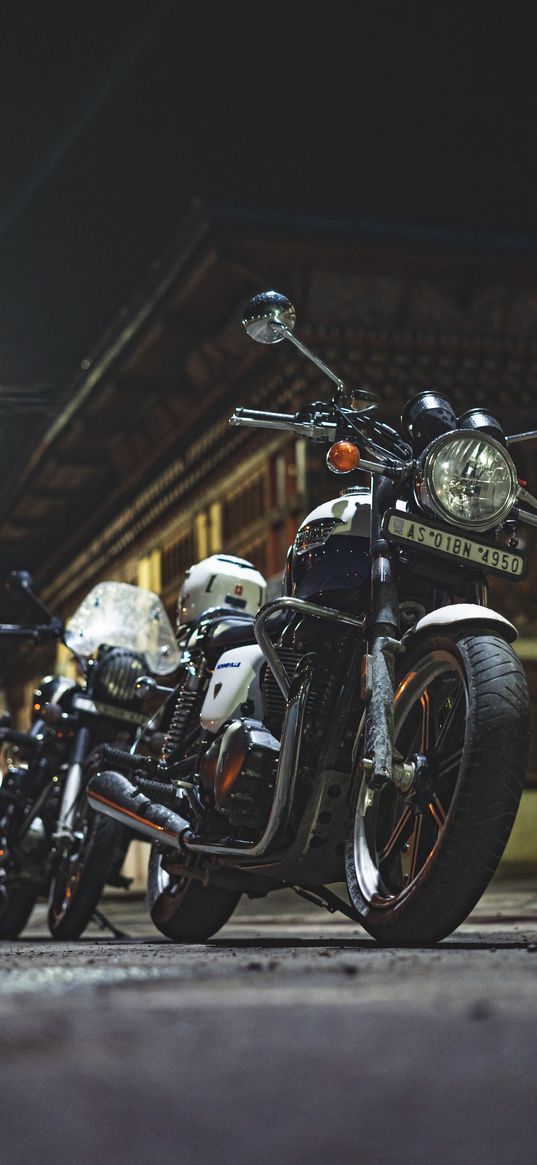 motorcycles, bikes, lantern, street, night