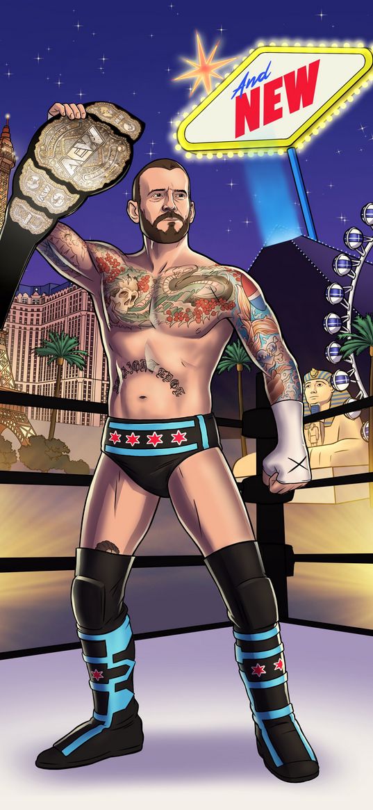 cm punk, fighter, wrestling, belt, champion, ring, las vegas, sports