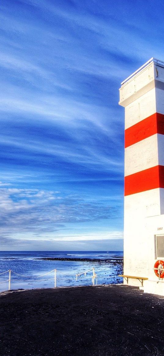 beacon, coast, white, red, strips