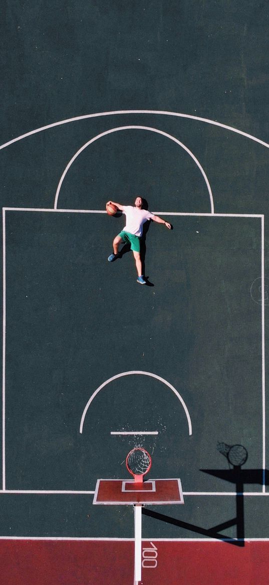 basketball player, ball, basketball hoop, basketball, playground, marking, top view, sports