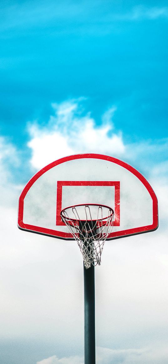 basketball hoop, basketball, basket, clouds, sky, sports