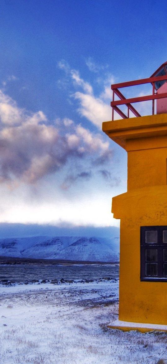 beacon, yellow, wires, winter, cold