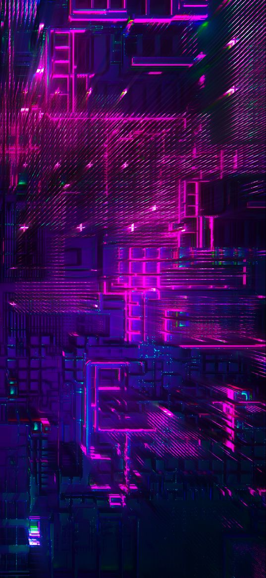 chip, textolite, processor, technology, technique, purple, blue, digital art