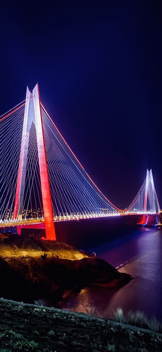 sultan selim yavuz bridge, istanbul, turkey, night, lights, red