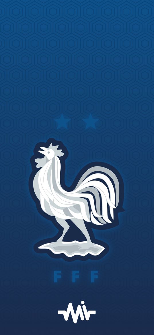 french football federation, football, logo, rooster, blue background, art