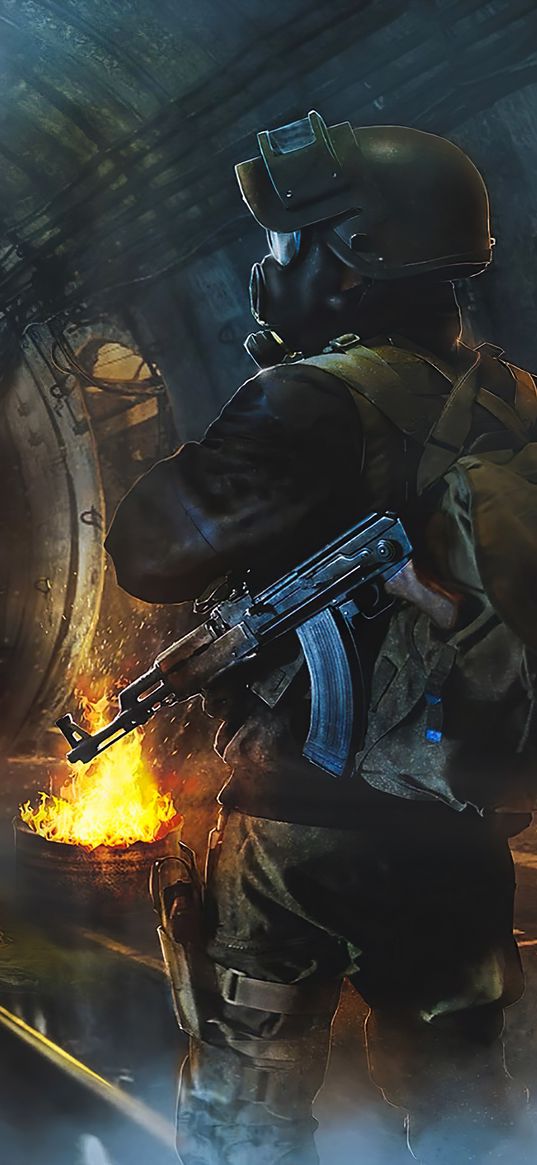 metro, soldier, fire, machine gun, weapon, post-apocalypse, poster, art