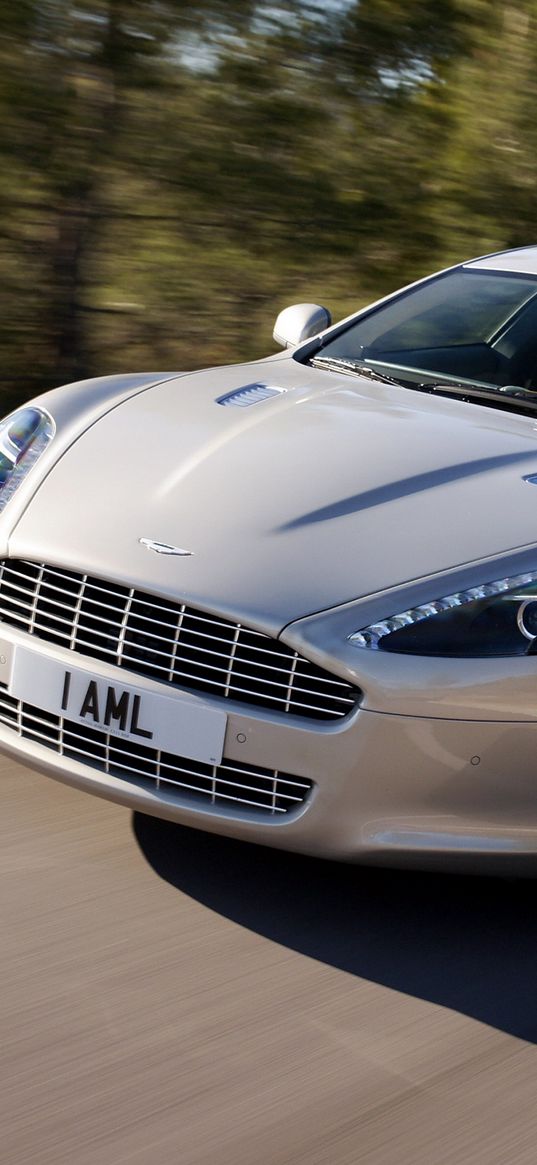 aston martin, rapide, 2009, silver, front view, asphalt