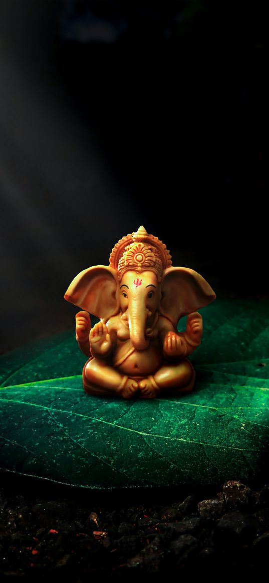 ganpati bappa, green, dark, ganesha, figurine