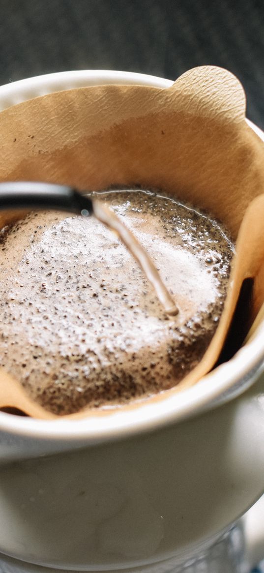 coffee, foam, filter, morning, drink