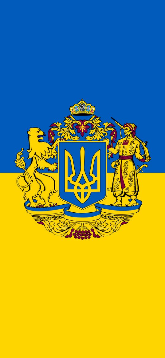 ukraine, flag, coat of arms, blue, yellow