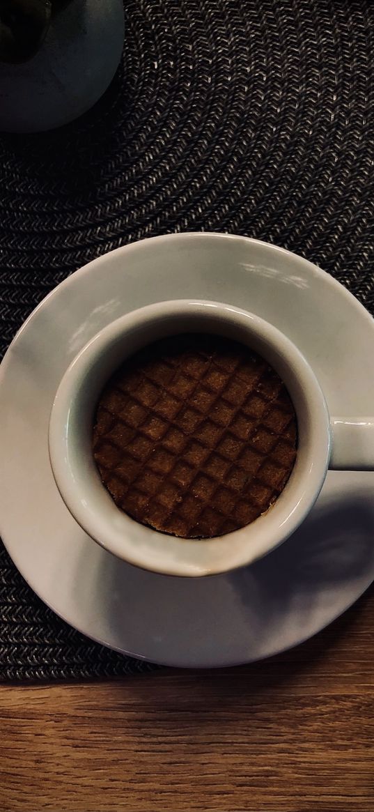 coffee, waffle, cup, table, food