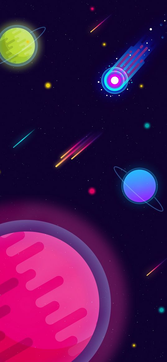 planets, stars, comets, cosmos, colorful, bright, digital art